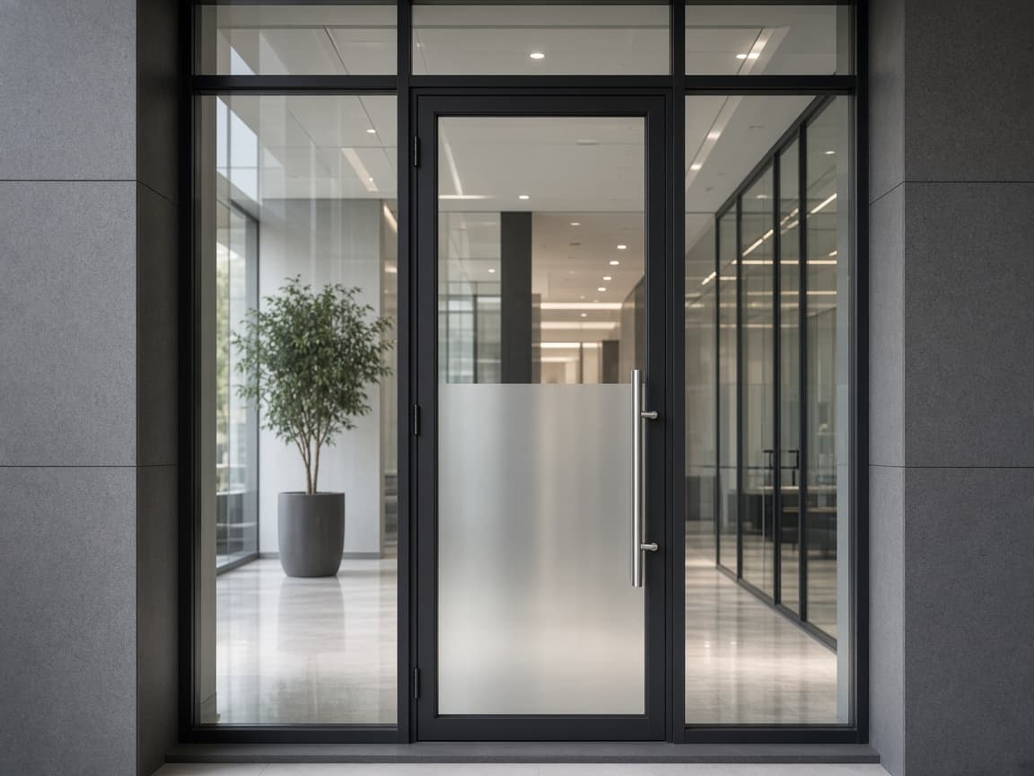 Black aluminium glass office entrance